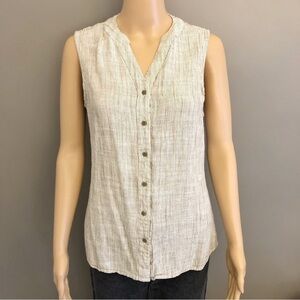 Weatherproof Vintage Striped Pattern Sleeveless Casual Button Down Shirt Blouse.